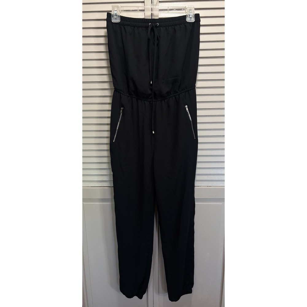 Strapless‎ Jumpsuit Black Size M/L Chiffon Elastic/Tie Pockets Zippers